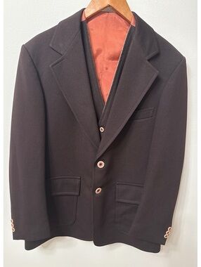 Vintage 70s Montgomery Ward Brown Blazer Reversible Vest 2 Piece Suit 42R